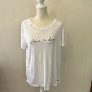 Philanthropy white distressed Harlow Bff graphic short sleeve tee Size L New